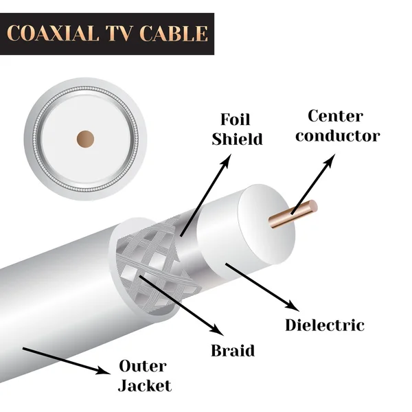 Coaxial TV cable structure. Kind of an electric cable. Stock Vector