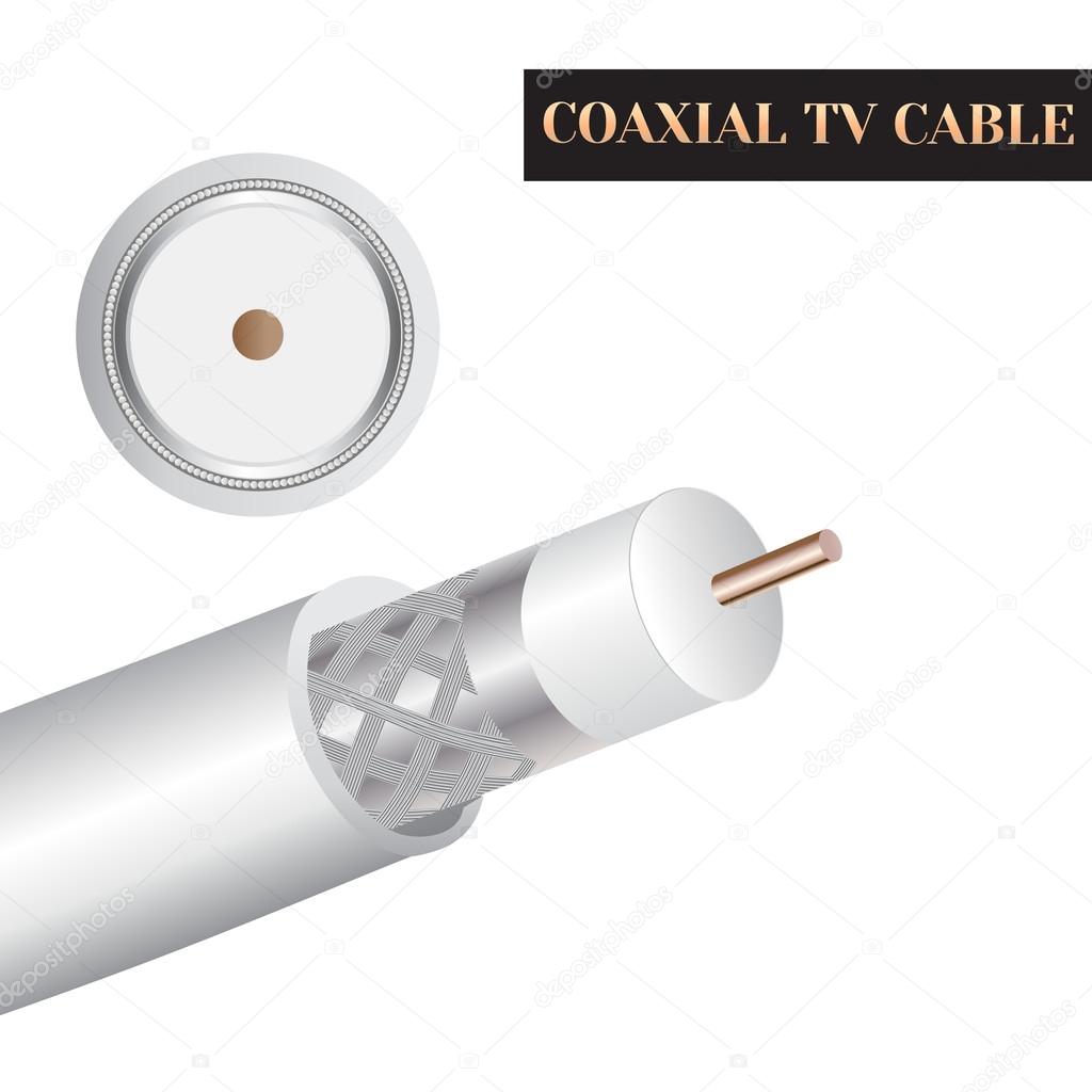 Coaxial TV cable structure. Kind of an electric cable. Stock Vector