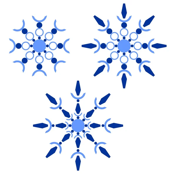 Три синих хрустальных снежинки — стоковый вектор