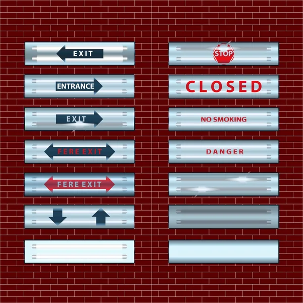 İşaretçiler ve yazıt ile işaretler. Bir billboard aydınlatma lambaları ile yer. Bir tuğla duvar konumunda. Vektör çizim