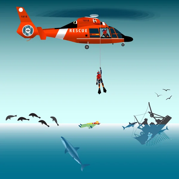 Kurtarıcı bir helikopterden iner