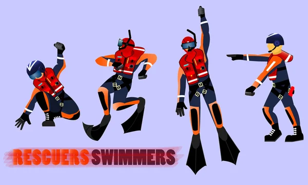 Salva-vidas nadadores. Resgate em equipa. Definir socorristas . —  Vetores de Stock