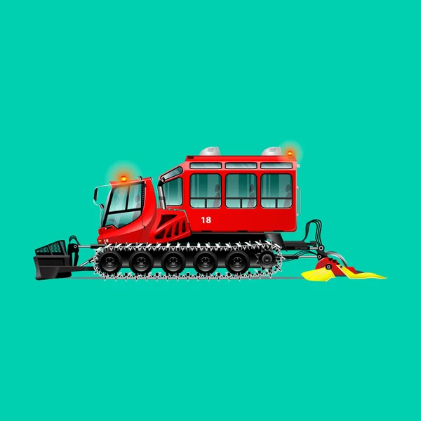 Red snowcat. Crawler bulldozer for clearing snow and seals. It is intended for transportation of people. Isolated. Green background.