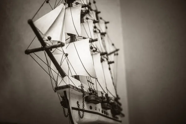 Boat model. Small wooden ship.