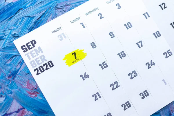 Dia do trabalho. Calendário de setembro 2021. Calendário mensal — Fotografia de Stock