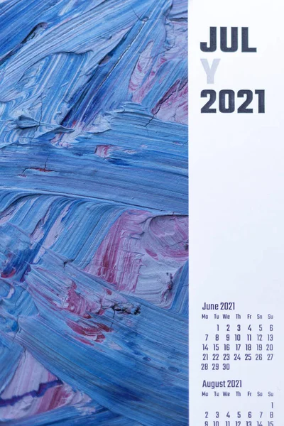 2021. júliusi naptár. Havi naptár — Stock Fotó