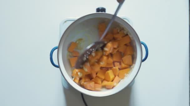 Process för hälsosam pumpa soppa beredning — Stockvideo