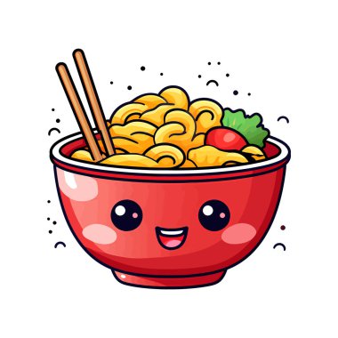 Çubuklu Çin eriştesi. Kawaii çizgi filmi. Vektör çizimi. beyaz arkaplanda izole