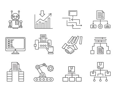 İş Otomasyonu Simgesi Tasarımı. Çalışma Akışı, Süreç İyimserleştirme, Yönetim Sembol Vektörü Şablonu