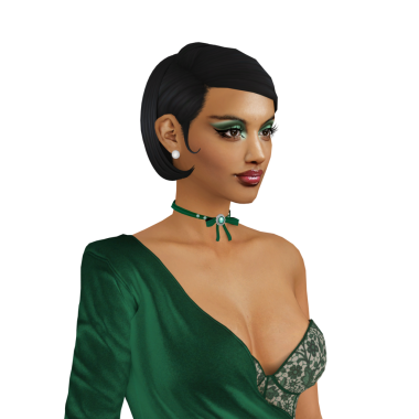 Kısa kısa saçlı, seksi yeşil bir elbise giyen, izole edilmiş bir portre çizimi olan güzel bir genç kadın.