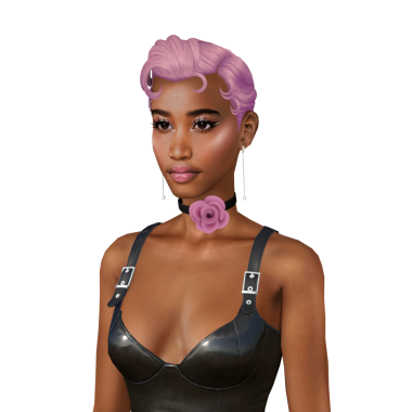 Kahverengi tenli, kısa pembe saçlı, siyah, izole edilmiş portre resimli güzel bir kadın.