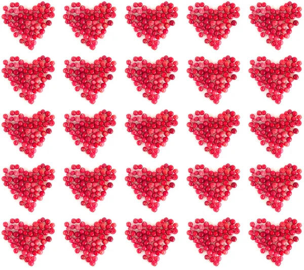 Seamless pattern of hearts of cranberry on a white background — Stock Photo, Image