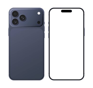 Cep telefonu mavi renk düzeneği reklam için ön ve arka açı şablonu. Akıllı telefon boş görünüm vektör çizimi