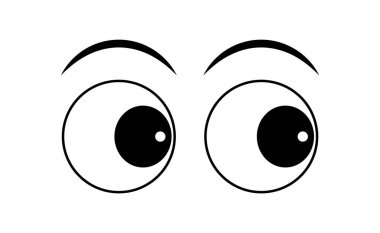 Kaşlı çizgi film göz ikonu, beyaz arka planda izole edilmiş el çizimi göz emojisi. Vektör illüstrasyonu