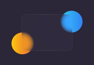 Reklam ve şeffaf çerçeve için renkli dairelerle soyut Cam morfizm dikdörtgen tasarımı. Vektör illüstrasyonu