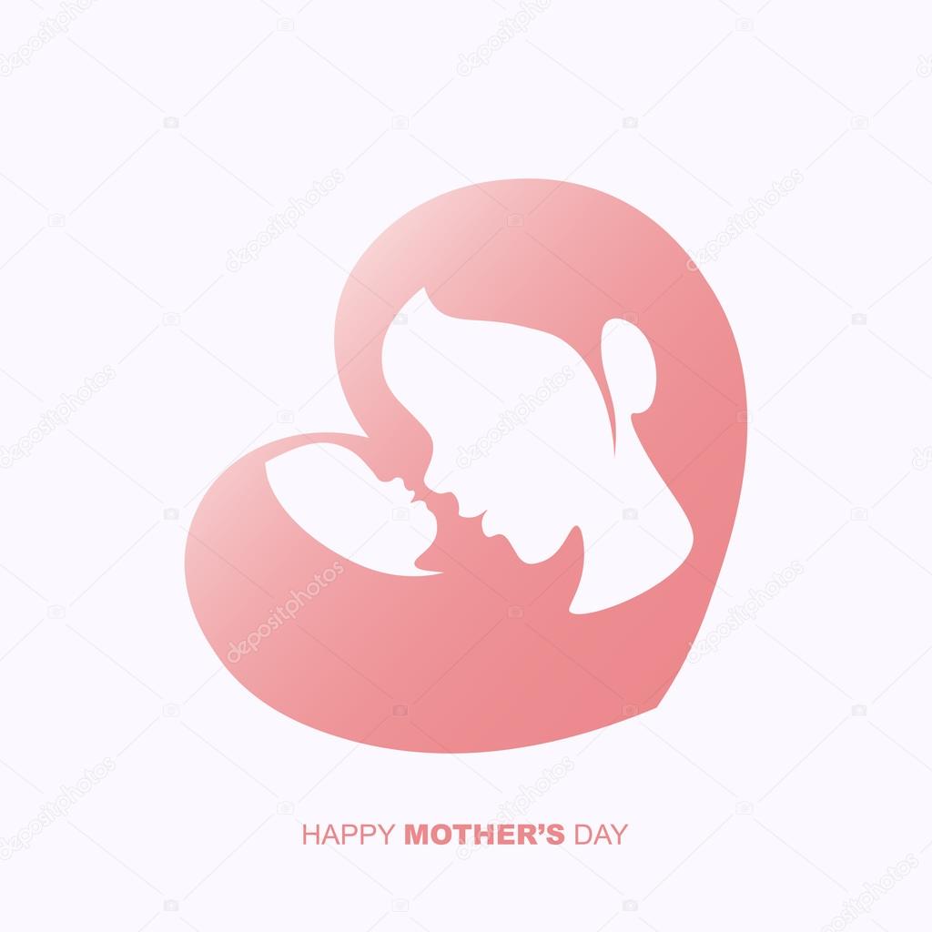 Mother holding a baby in heart shaped silhouette for Happy Mother's Day celebration.