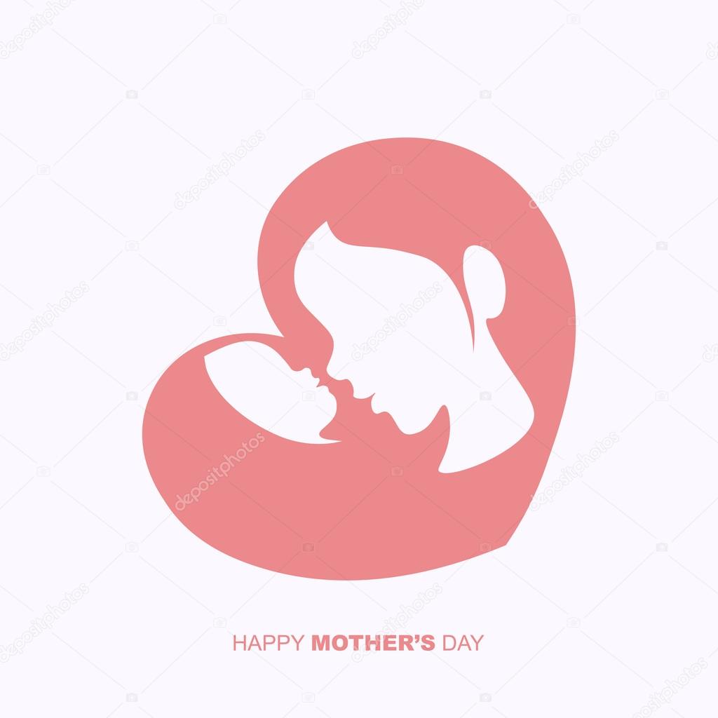 Mother holding a baby in heart shaped silhouette for Happy Mother's Day celebration.