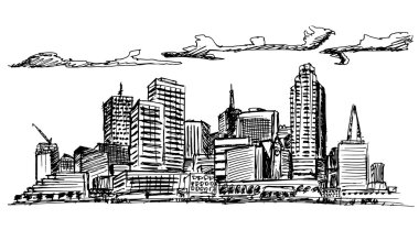 Beyaz arka plan üzerinde yatay şehir.