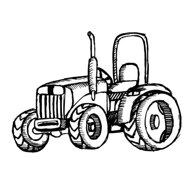 Beyaz arkaplanda traktör.