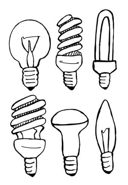 beyaz zemin üzerine çizilmiş ampul el.