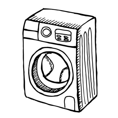Beyaz arkaplanda çamaşır makinesi.