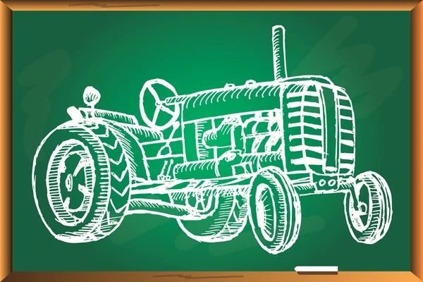 Retro tractor on green chalkboard. — Stock Vector