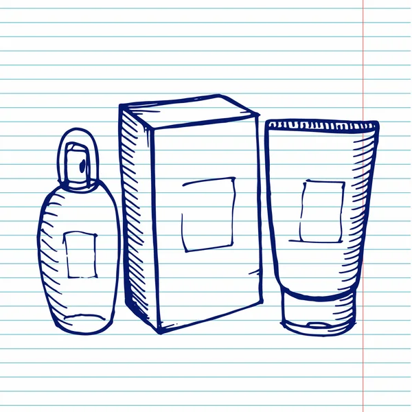 Botellas cosmética en copybook . — Archivo Imágenes Vectoriales