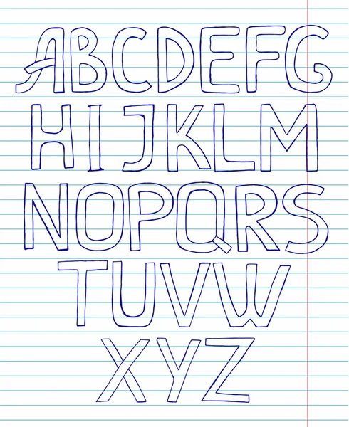 Skizzenhaftes Alphabet auf Copybook-Hintergrund. — Stockvektor