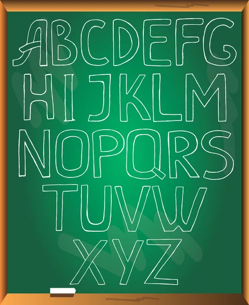 Sketchy alphabet on chalkboard background. — Stock Vector