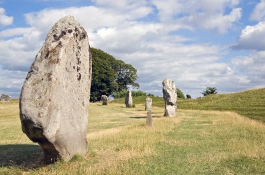 Huge stones placed in ancient times into a circle, or Henge, for religious rites. Village of Avebury in Wiltshire, near Stonehenge.