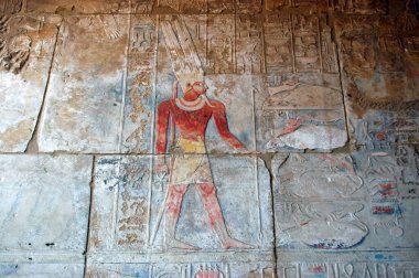 hieroglyphic carving on an inner wall at the temple of Karnak in LUxor, formerly Thebes, Egypt