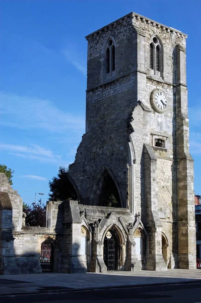 Den Förstörda Holyrood Kyrkan Southampton Centrum Hampshire Ursprungligen Byggdes 1320 Stockbild