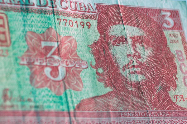 Tre Pesos Sedel Som Visar Den Kommunistiske Revolutionäre Ledaren Che — Stockfoto