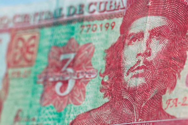 Tre Pesos Sedel Från Kubas Centralbank Som Visar Den Revolutionära — Stockfoto