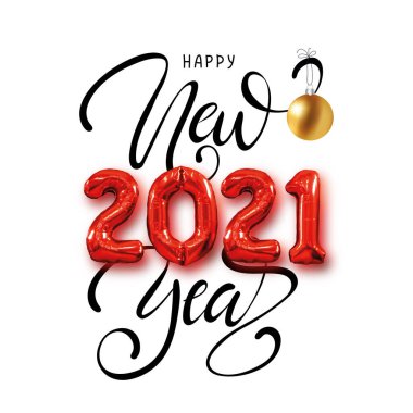 Happy New Year script text hand lettering. New year and Christmas concept.