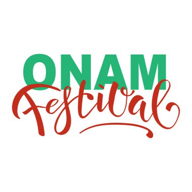 Mutlu Onam festivali el yazısı. Hint tatili. Modern fırça mürekkebi yazı karakteri beyaz arkaplanda izole edildi.