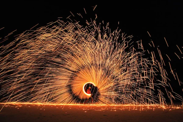 Koh Samet Rayong Tailandia Abril 2019 Hermoso Círculo Fuego Spining —  Fotos de Stock