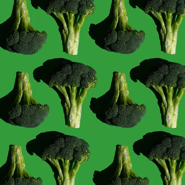 Broccoli Pattern Solid Green Background Healthy Diet Colorful Fresh Food — Stock Photo, Image