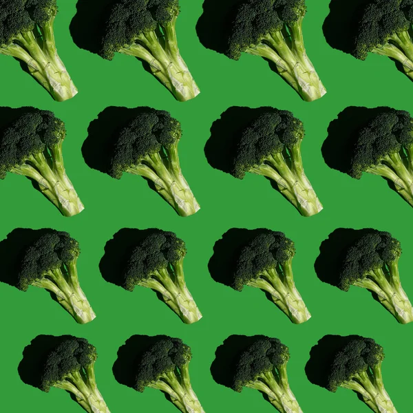 Брокколі Візерунок Твердому Зеленому Тлі Здорове Харчування Барвиста Свіжа Їжа — стокове фото