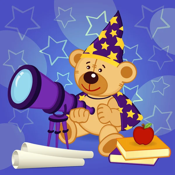 Teddybär-Astronom — Stockvektor