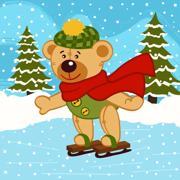 冰刀上的玩具熊 — 图库矢量图片