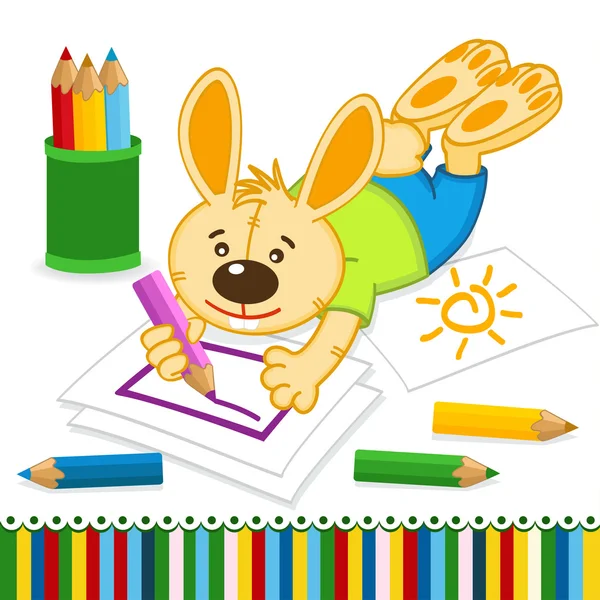 Rabbit drawing pencils — Stock Vector