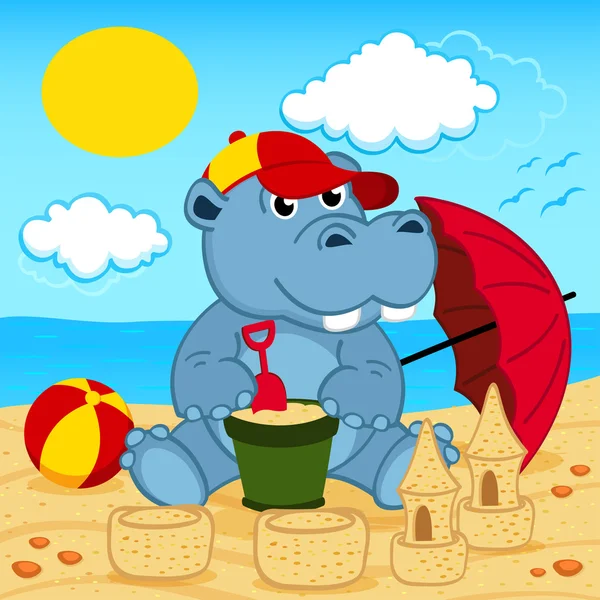 Hipopótamo no vetor praia — Vetor de Stock