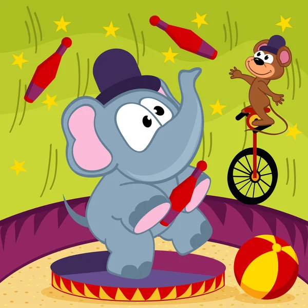 大象和老鼠马戏团 — 图库矢量图片