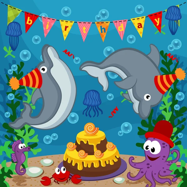 Születésnapi tengeri állatok — Stock Vector