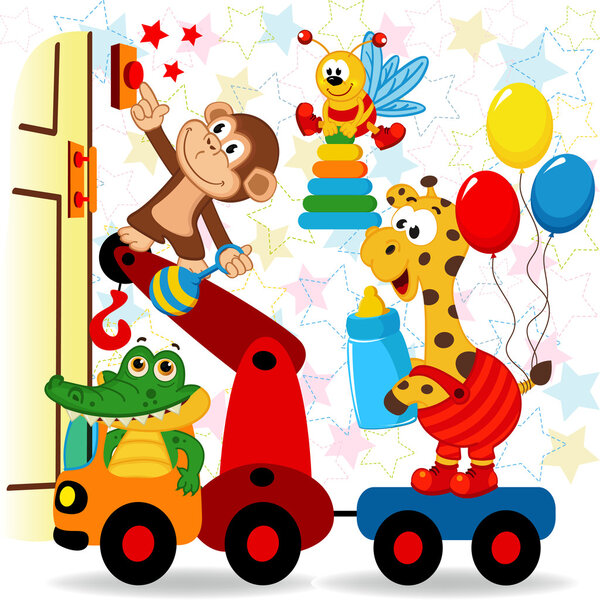 животные посещают новорожденного ребенка
