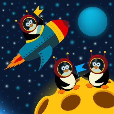 penguin on moon  vector clipart