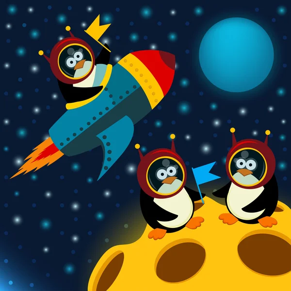 Pinguim no vetor lua —  Vetores de Stock