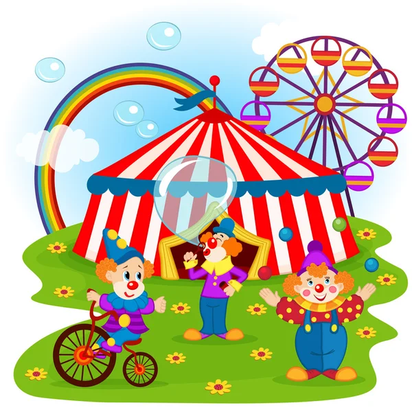 Funny clowns and circus — Stock Vector