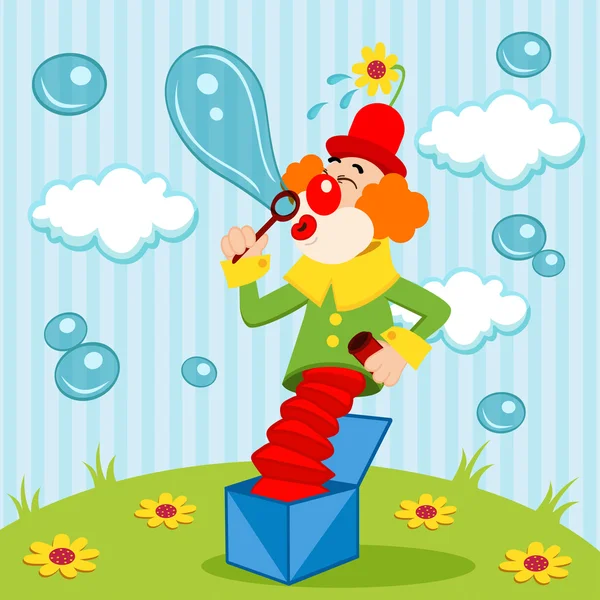 Clown blaast bellen — Stockvector